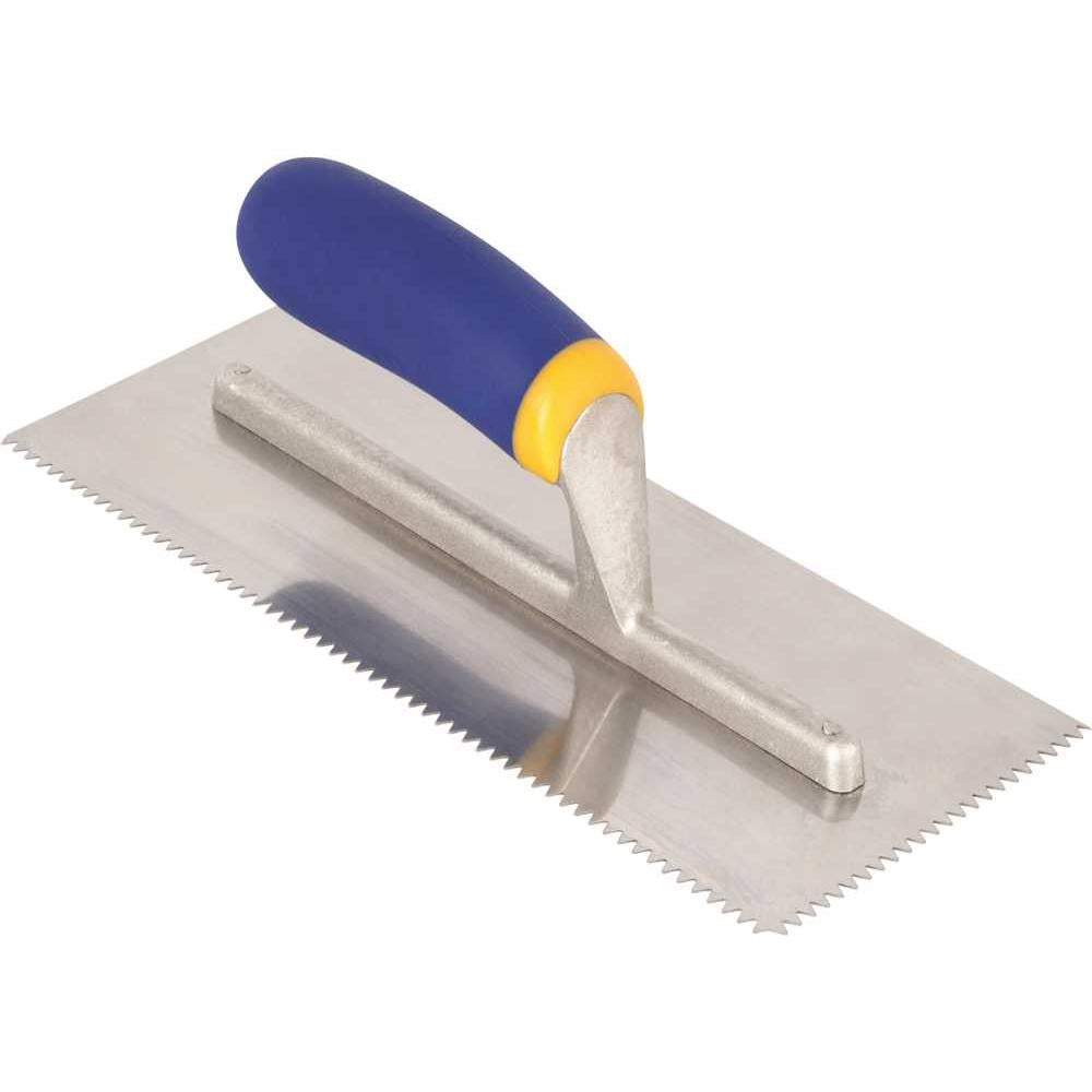 QEP 1/4 x 3/16 V-Notch Carbon Steel Trowel with Angola QEP 1/4 x 3/16 V-Notch Carbon Steel Trowel with Angola