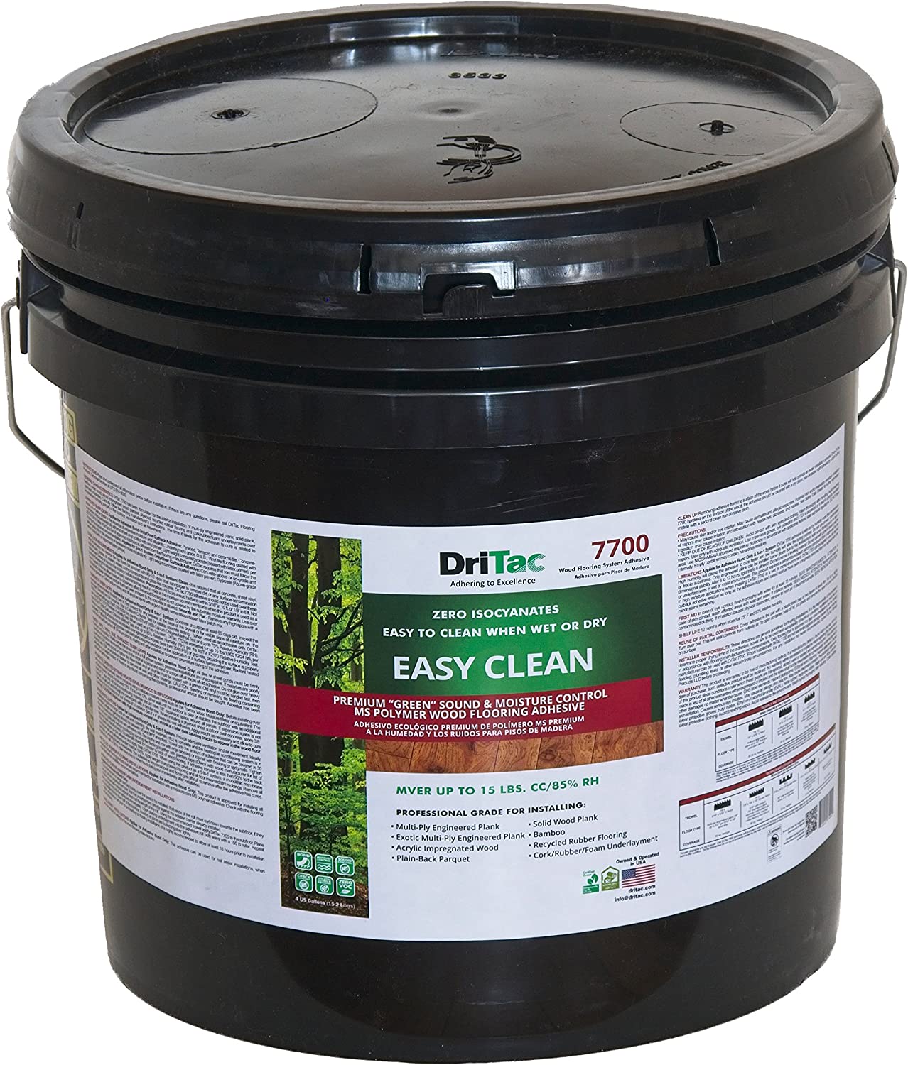 DriTac 7700 Easy Clean - Wood Flooring Adhesive with Sound/Moisture Control - 4-Gallon