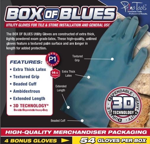 Primo Tools - Box of Blues Multi Purpose Gloves - 54 Gloves Per Box